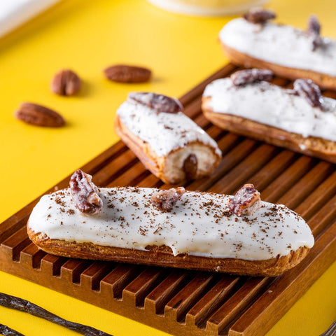 Vanilla Pecan Praline Eclairs