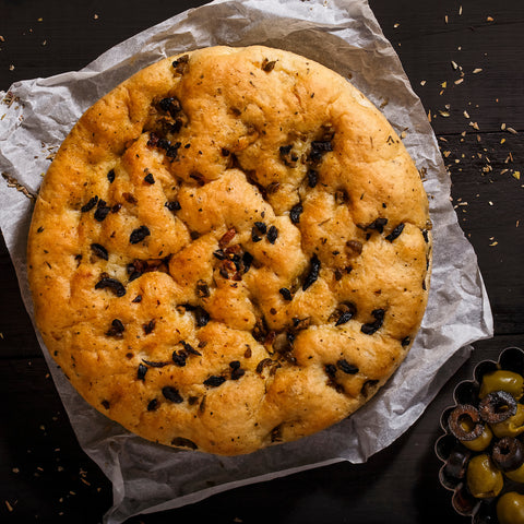 Sourdough Focaccia herb & olives  bread